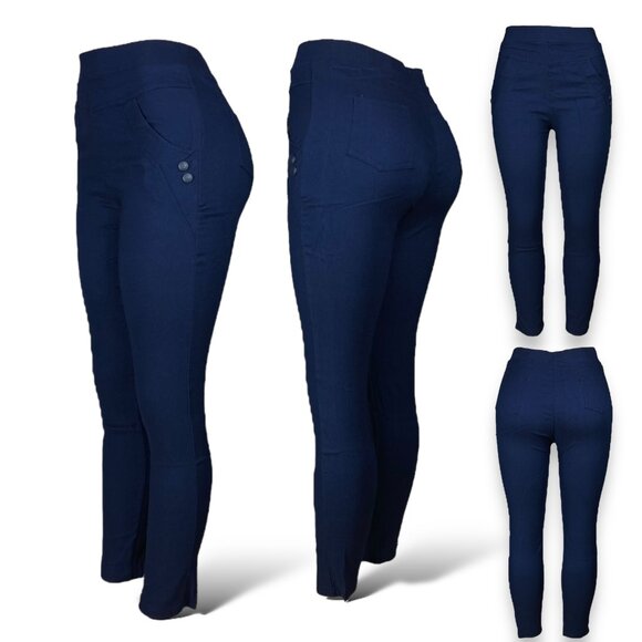 Women's High Waisted Jeggings Stretchy Skinny Pants Jeans Leggings | Navy - Picture 1 of 5